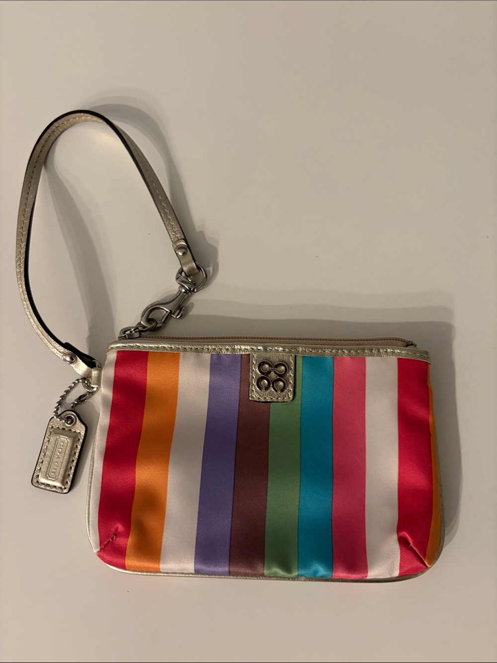 Coach Multicolor Stripe Wristlet Mini Clutch Purse